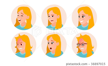 Business Woman Avatar Vector. Woman Face, Emotions Business Woman Avatar Vector. Woman Face, Emotions 38897015