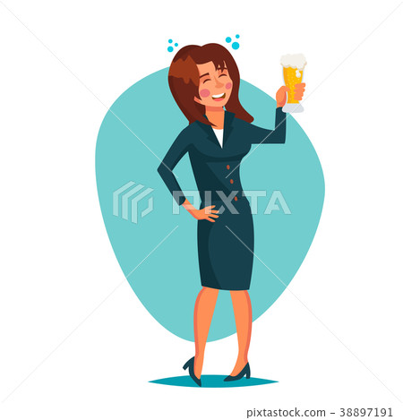 Drunk Office Woman Vector. Corporate Party. Funny Drunk Office Woman Vector. Corporate Party. Funny 38897191