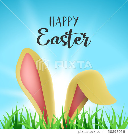 Happy Easter card with cute bunny ears and text 38898036