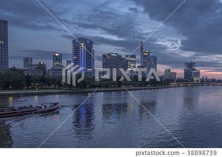 Barge on River Main in Frankfurt Dawn Barge on River Main in Frankfurt Dawn 38898739