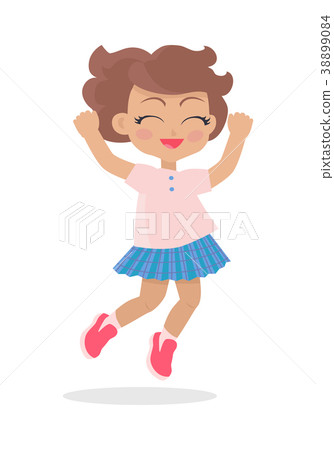 Girl with Short Wavy Hair Jumping Closing eyes 38899084
