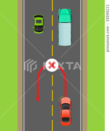 Banned Car U-Turn Flat Vector Diagram Banned Car U-Turn Flat Vector Diagram 38899221