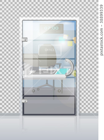 Office Interior Through Glass Door Flat Vector 38899339