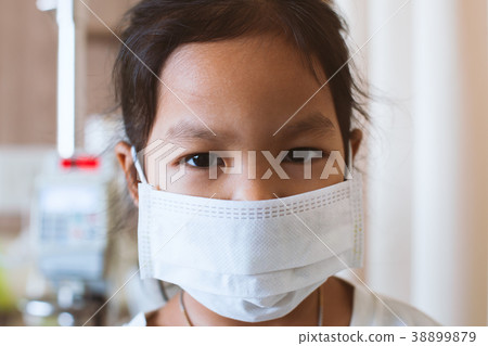 Sick asian little child girl wear protection mask Sick asian little child girl wear protection mask 38899879