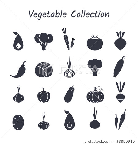 Black silhouette isolated vegetable icon set 38899919