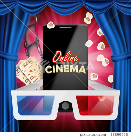 Online Cinema Banner Vector. Realistic Smart Phone Online Cinema Banner Vector. Realistic Smart Phone 38899956