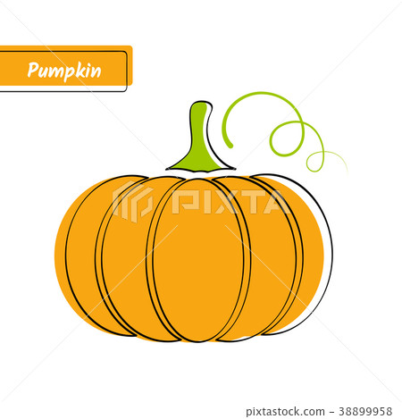 Flat orange pumpkin market logo with black contour 38899958