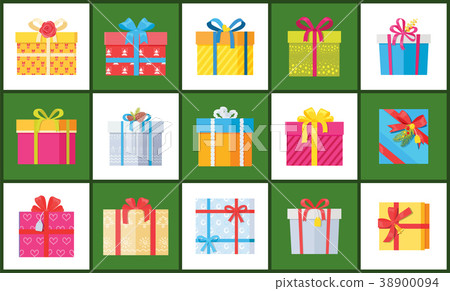 Set Christmas Parcel Package Icons Decor Wrapping 38900094