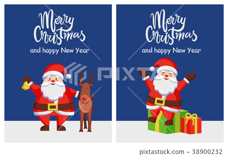 Merry Christmas and Happy New Year Santa and Deer - Stock Illustration ...