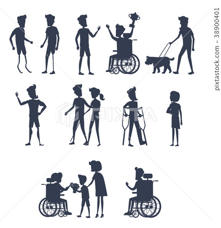 Silhouettes of Disable Humans on Wheelchairs Silhouettes of Disable Humans on Wheelchairs 38900401