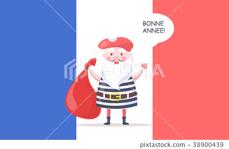 Santa Claus in Red Beret Wishes Happy New Year 38900439