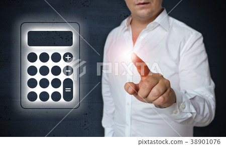 Calculator touchscreen is operated by man concept 38901076