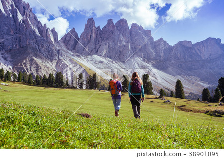 tourist girls at the Dolomites tourist girls at the Dolomites 38901095