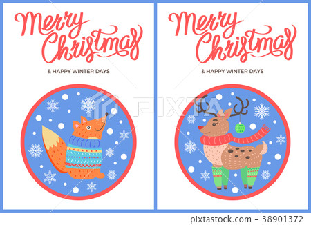 Merry Christmas and Winter Vector Fox Penguin Deer 38901372