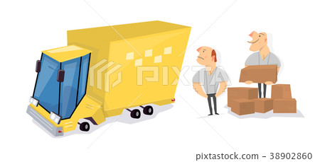 Movers load boxes into a truck. Transport service. 38902860