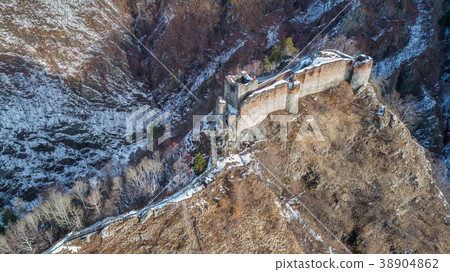 ruined Poenari fortress in winter, Romania ruined Poenari fortress in winter, Romania 38904862
