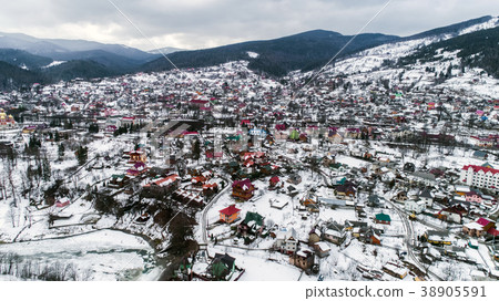 Aerial view of Carpathian mountains in winter Aerial view of Carpathian mountains in winter 38905591