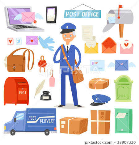 Postoffice vector postman delivers mails in 38907320
