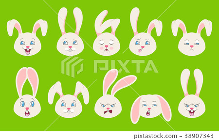 Heads of Rabbit with Different Emotions - Cheerful 38907343