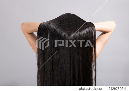 Long Hair Straight Hair Young Woman Back View Stock Photo