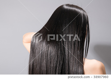 Long Hair Straight Hair Young Woman Back View Stock Photo