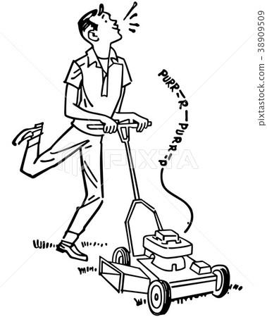 Happy Man Mowing Lawn 38909509