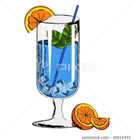 Blue cocktail with orange slices Blue cocktail with orange slices 38910455