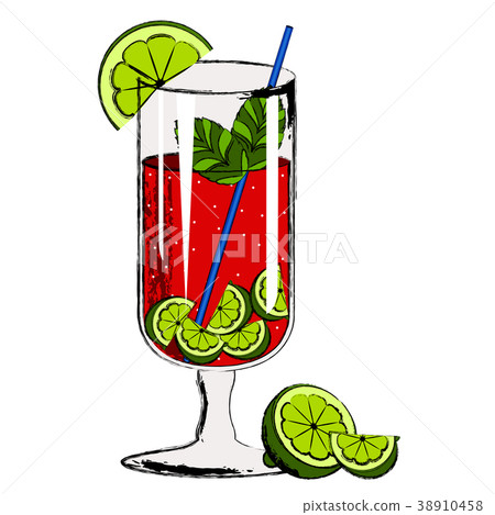 Red cocktail with lemon slices Red cocktail with lemon slices 38910458