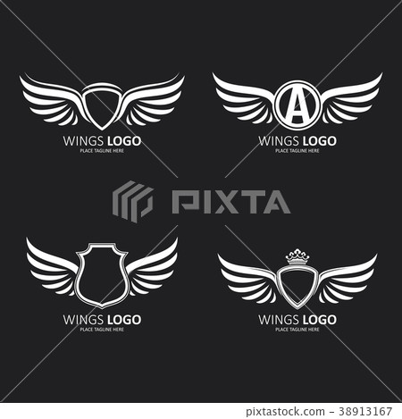 Set of heraldic winged shields in different shapes Set of heraldic winged shields in different shapes 38913167