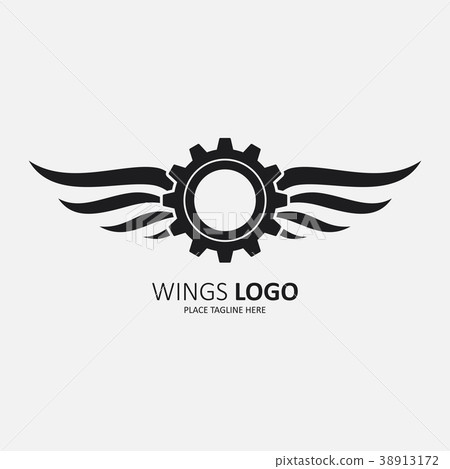 Winged gear black icon on black background 38913172