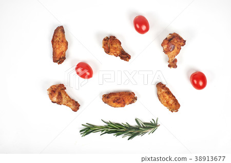 barbecue chicken wings on white background 38913677