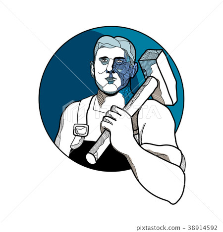 Trade Unionist With Hammer Drawing Trade Unionist With Hammer Drawing 38914592