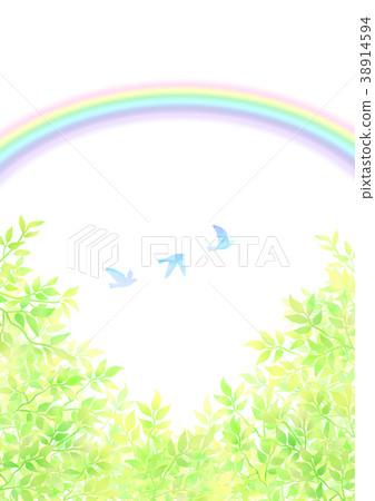 Young leaf and rainbow and blue bird 38914594