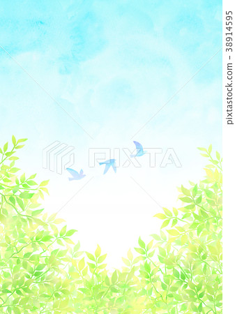 Young leaves and blue birds (watercolor style) 38914595
