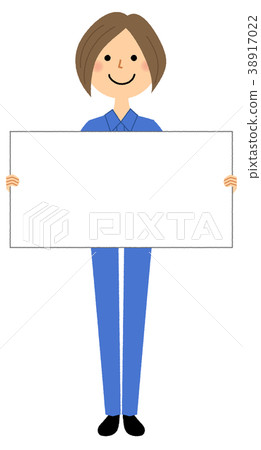 Woman in work clothes whiteboard Woman in work clothes whiteboard 38917022