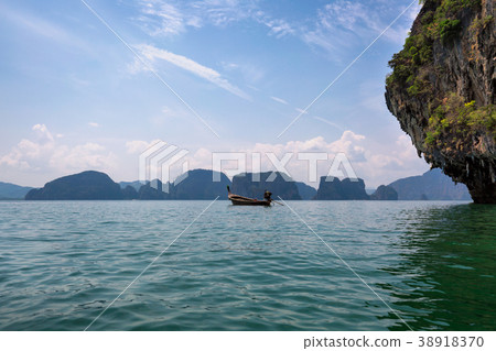 Long tail boat on sea 38918370