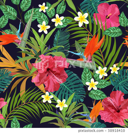 Tropical flowers seamless pattern colorful 38918410