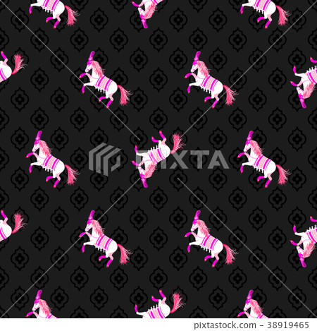Dark horse black and pink seamless vector pattern. 38919465
