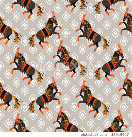 Dark horse grey and orange seamless vector pattern Dark horse grey and orange seamless vector pattern 38919467