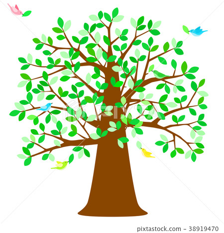 Big tree bird carrying fresh green leaves 38919470