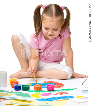 Cute cheerful child play with paints Cute cheerful child play with paints 38920454