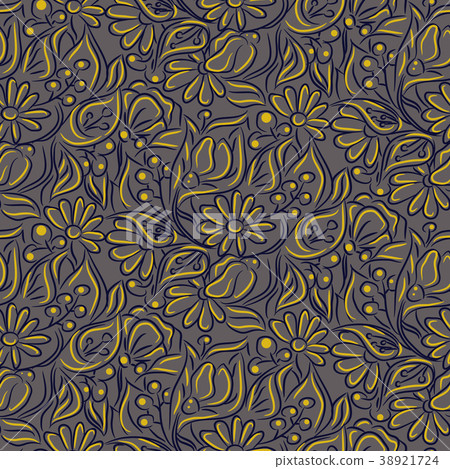 Engraving sketch flower seamless pattern. Engraving sketch flower seamless pattern. 38921724