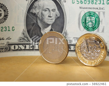 1 pound and 1 euro coin, and one dollar note 1 pound and 1 euro coin, and one dollar note 38922461