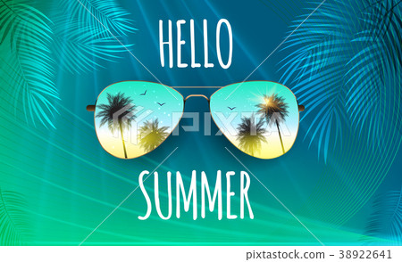 Hello Summer Background with Glass and Palm Hello Summer Background with Glass and Palm 38922641