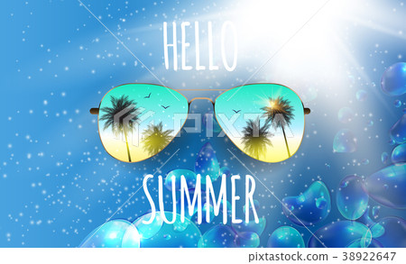 Hello Summer Background with Glass and Palm 38922647