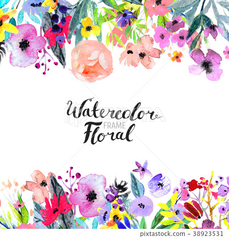 Watercolor Flower Border - Stock Illustration [38923531] - PIXTA