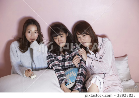 Pajamas party girls party movie watching 38925823