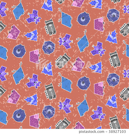 Funny orange kids pattern with textured animals Funny orange kids pattern with textured animals 38927103