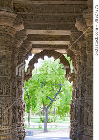 Carved pillars and ceiling of the Sun Temple Carved pillars and ceiling of the Sun Temple 38927275
