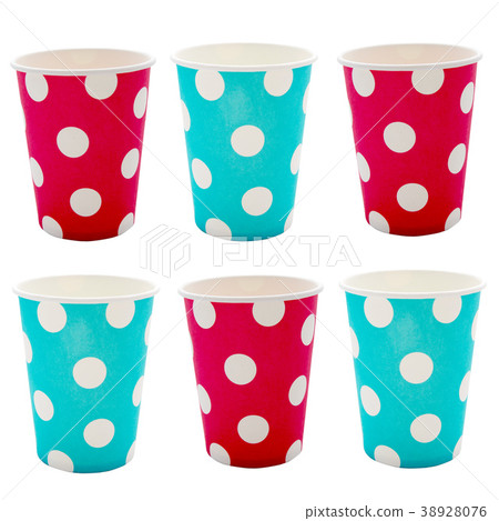Red and blue paper disposable glass in polka dot  38928076
